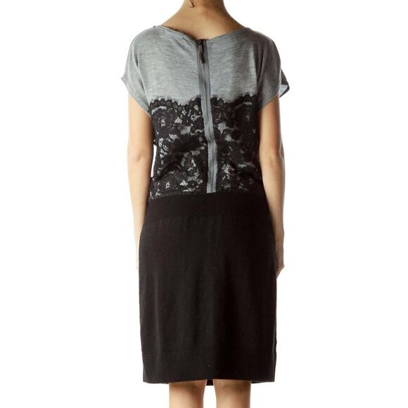 LOFT Gray Black Lace Knit Dress - Picture 3 of 3